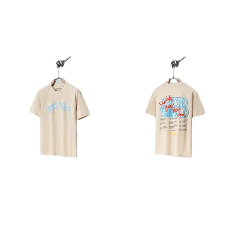 Travis Scott Astro Street Style Apricot Beige Short Sleeve T-Shirt