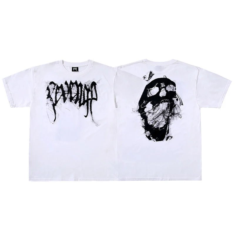 Revenge White Skull Graphic T-Shirt Streetwear Look