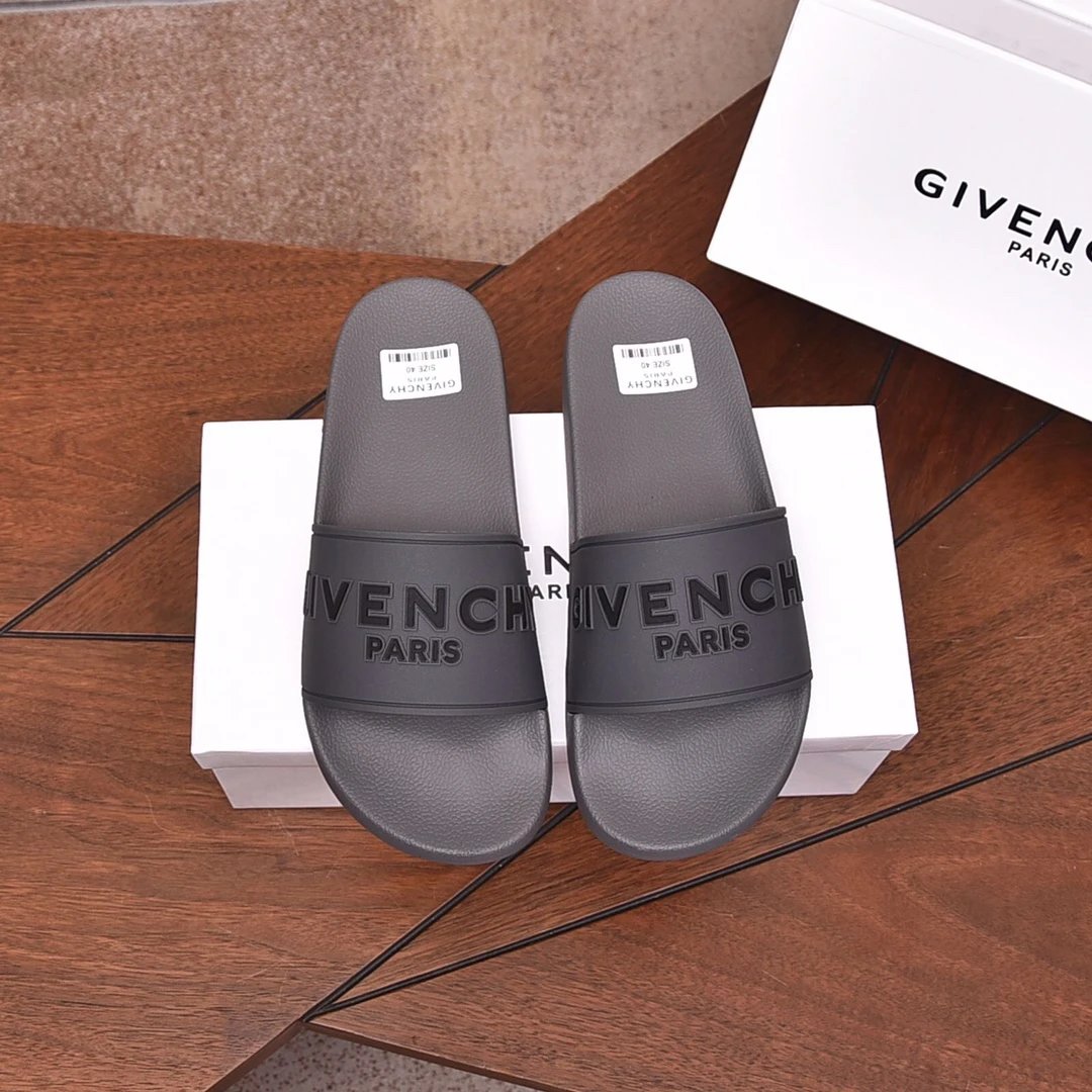 Givenchy Dark Grey Light Luxury Style Slide Sandals with Embossed Letters