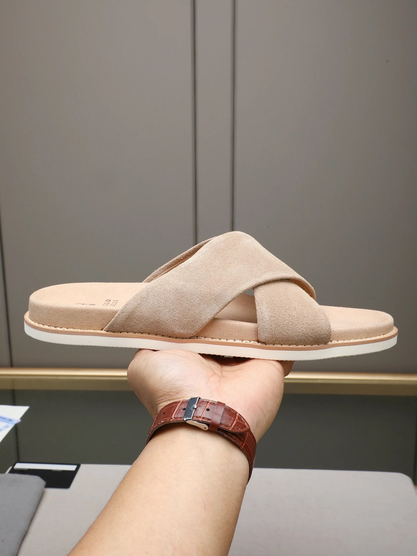 Brunello Cucinelli Casual Style Sand-colored Slide Sandals
