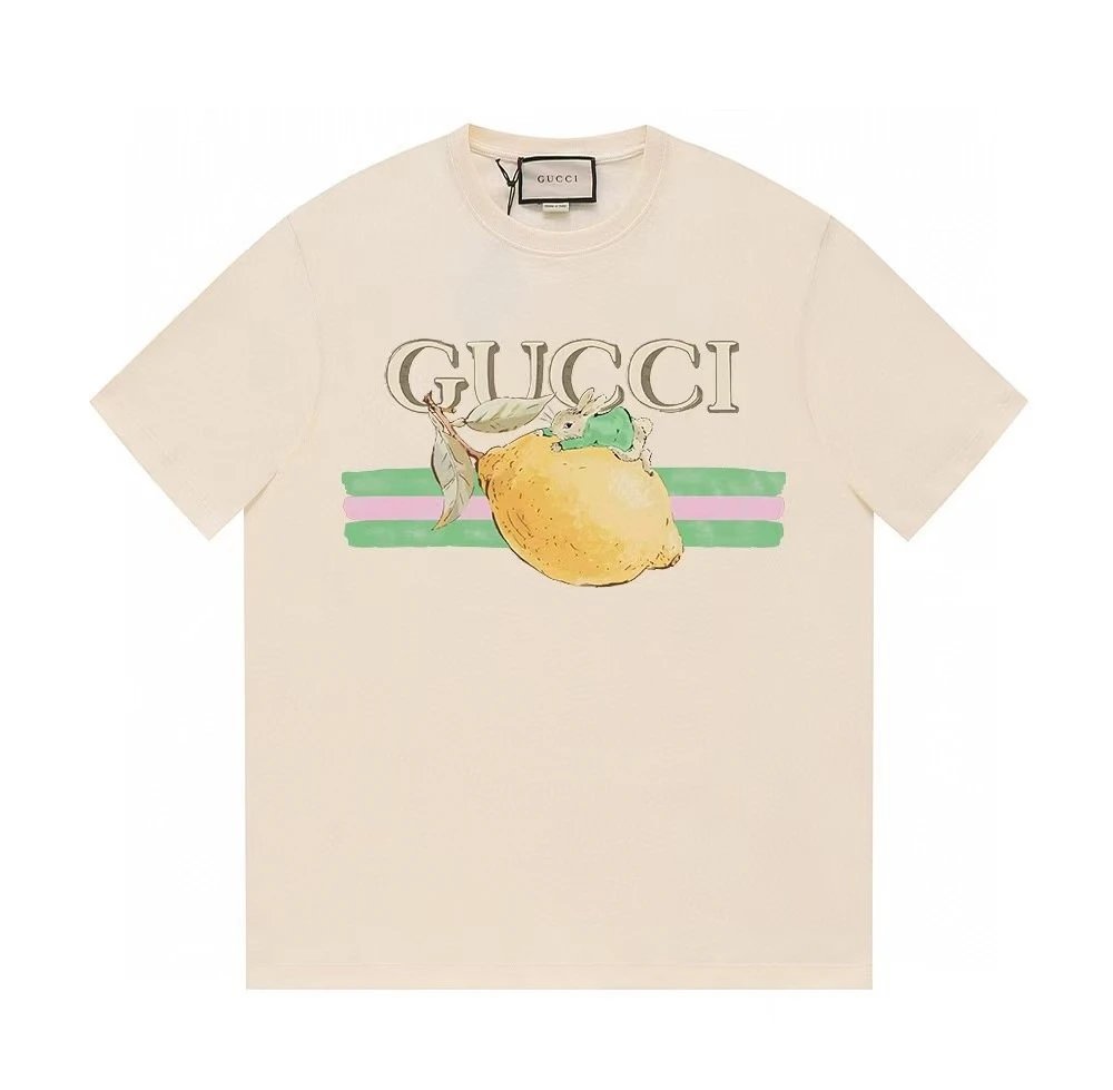 Gucci Lemon Print Casual Style Off-white Short-sleeve T-shirt