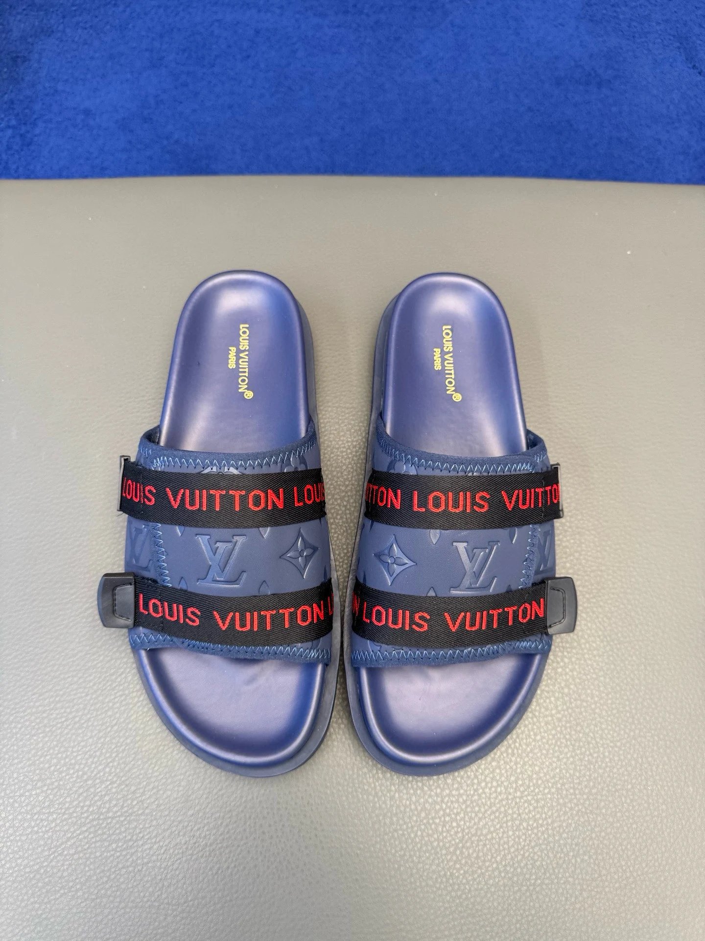 Louis Vuitton Monogram Casual Style Navy Blue Slide Sandals