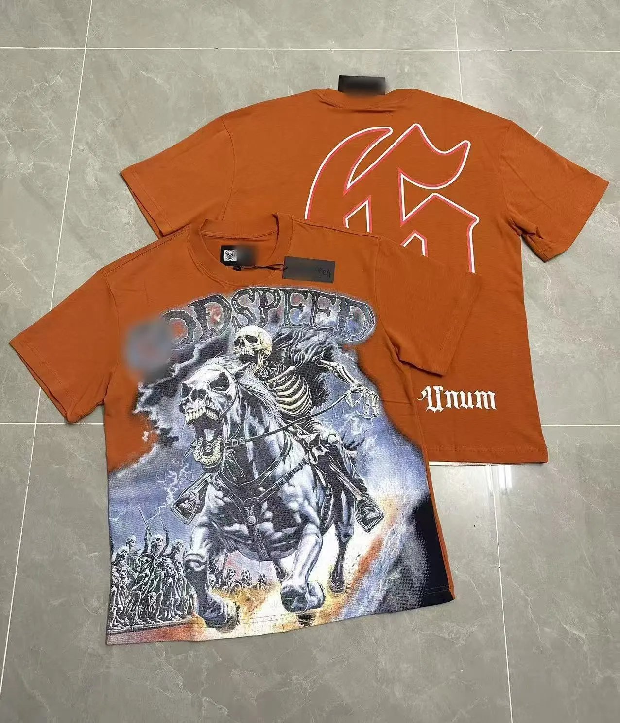 GODSPEED Skeleton Knight Street Style Orange T-Shirt