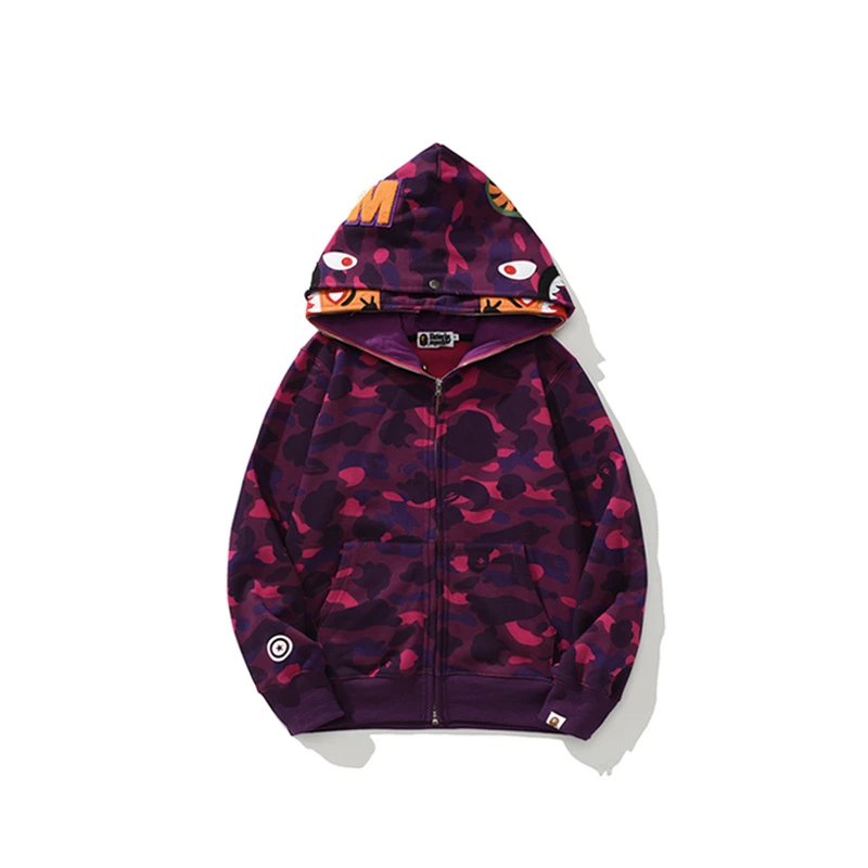 Purple Camo Shark Camo Full-Zip Hoodie for Campus Wear, Presented by Bape