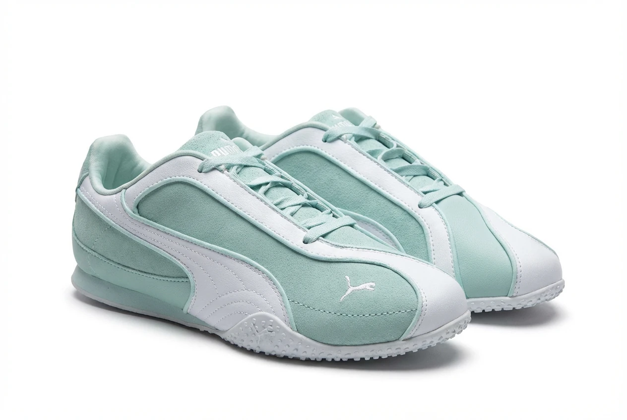 PUMA retro-style mint green sports shoes