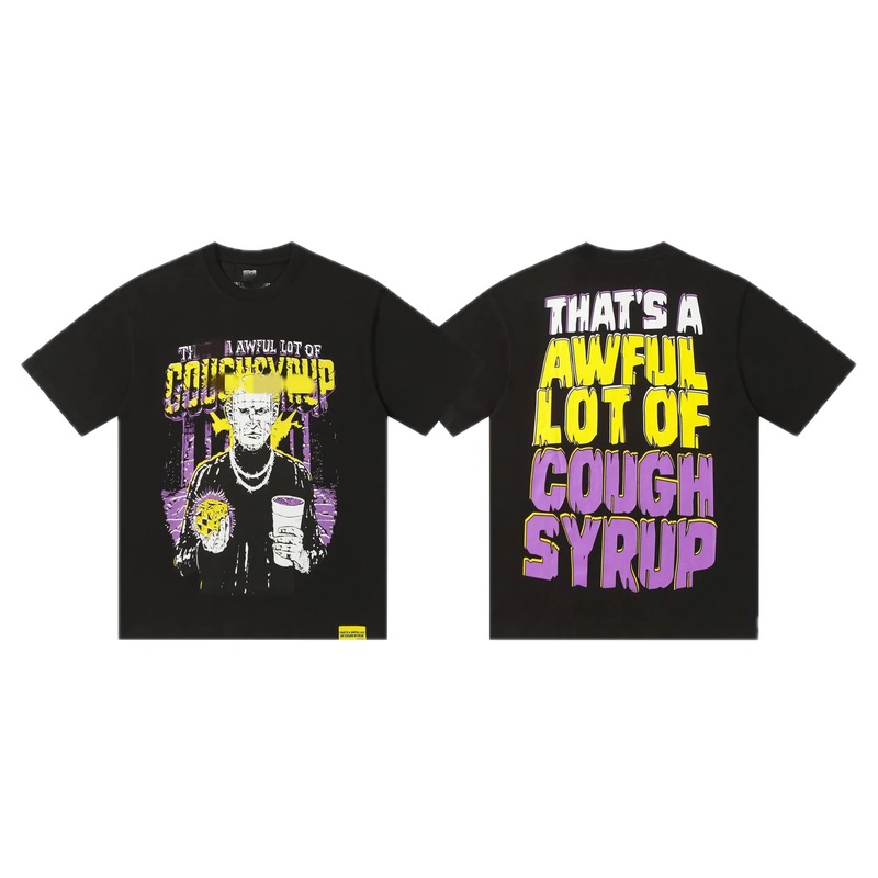 COUGH SYRUP Portrait Print Street Style Black T-shirt