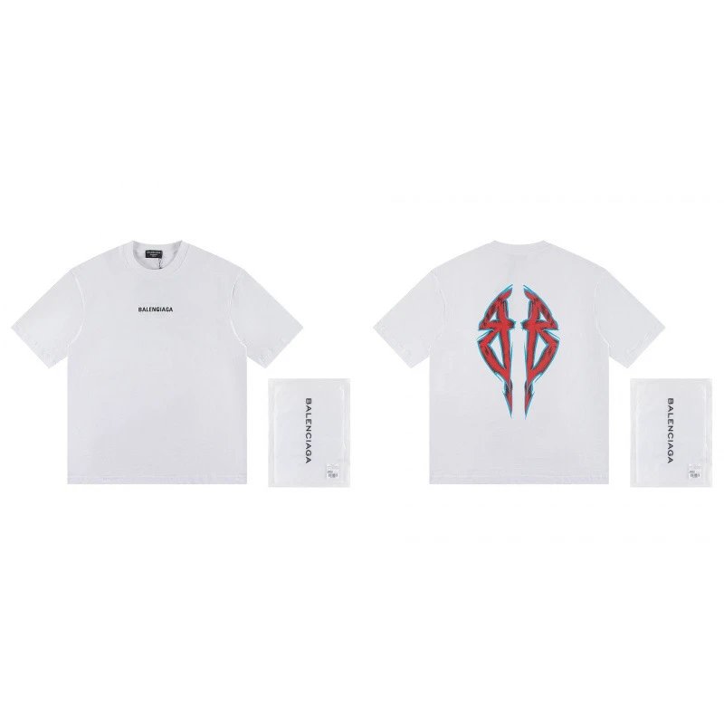 Balenciaga Double B Graffiti Street Style White T-Shirt