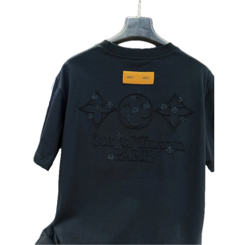 Louis Vuitton Monogram Embroidered Trendy Black Short-sleeve T-shirt