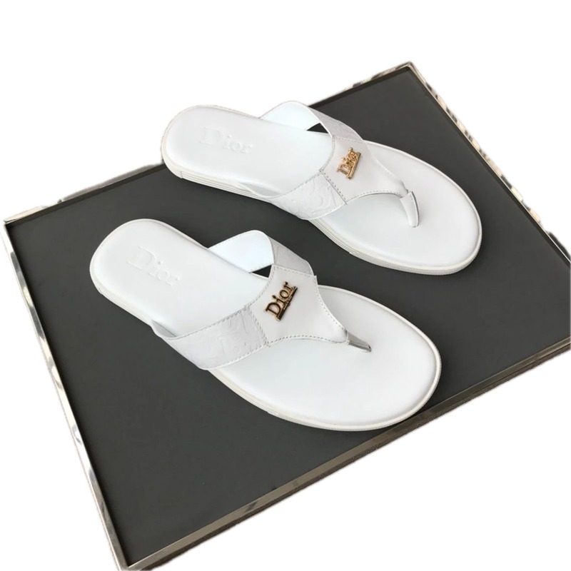 Dior Classic Metal Logo Minimalist Style White Flip-Flops