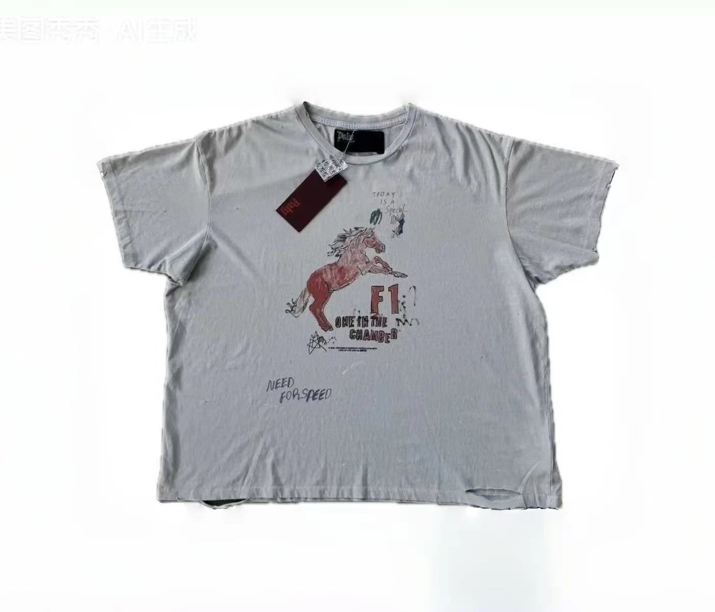 Paly Hollywood F1 Red Horse Vintage Light Grey T-Shirt