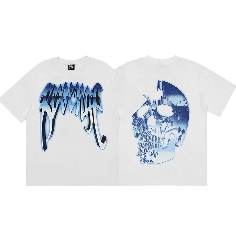 Revenge White Skull Graphic T-Shirt Active Casual