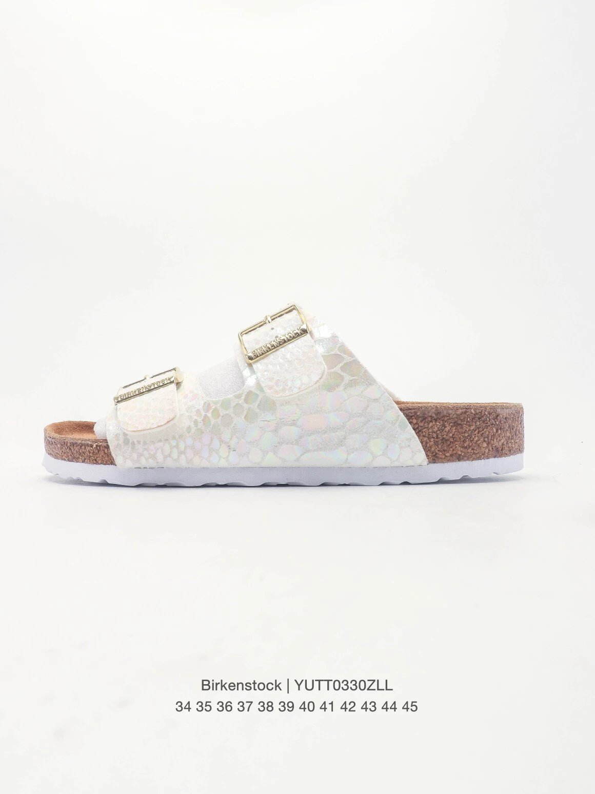 Birkenstock Double-Buckle Casual Iridescent White Slide Sandals