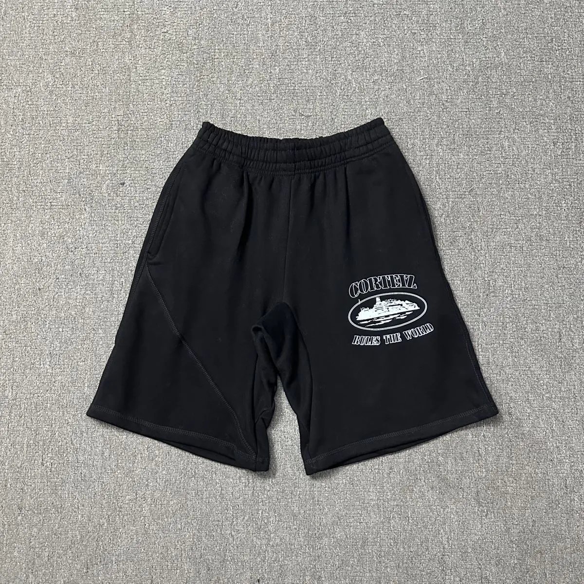 Corteiz retro-style black shorts