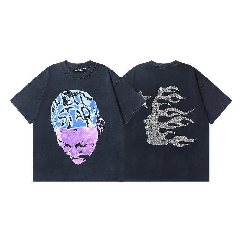 Hellstar Portrait Print Street Style Black T-Shirt