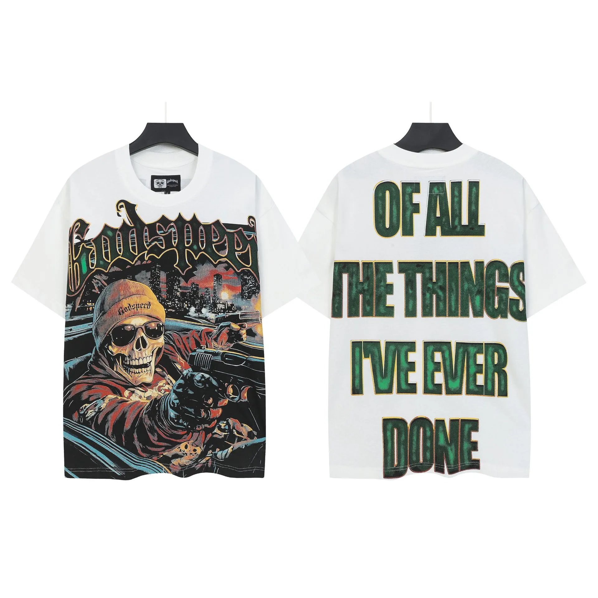 Godspeed Skull Print Street Style White T-shirt