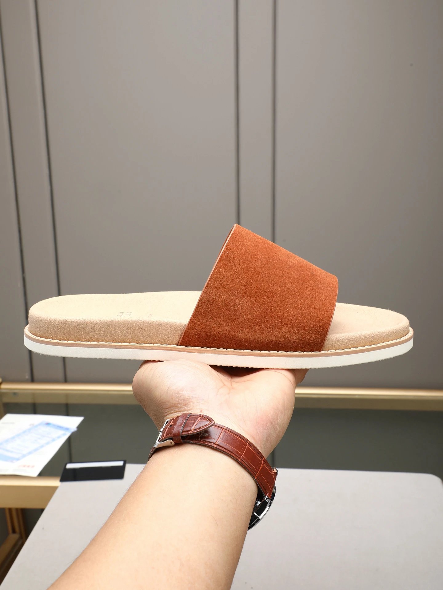 Brunello Cucinelli Minimalist Casual Caramel Slide Sandals