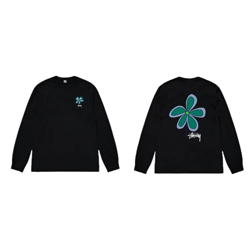 Stussy Flower Print Black Long-Sleeve