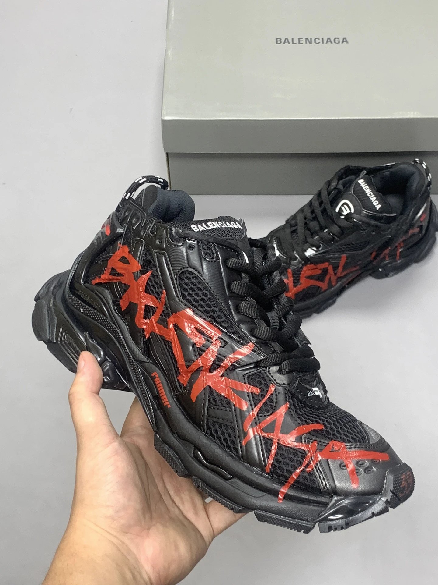 Balenciaga Black Red Runner Sneaker with Black Runner Detail
