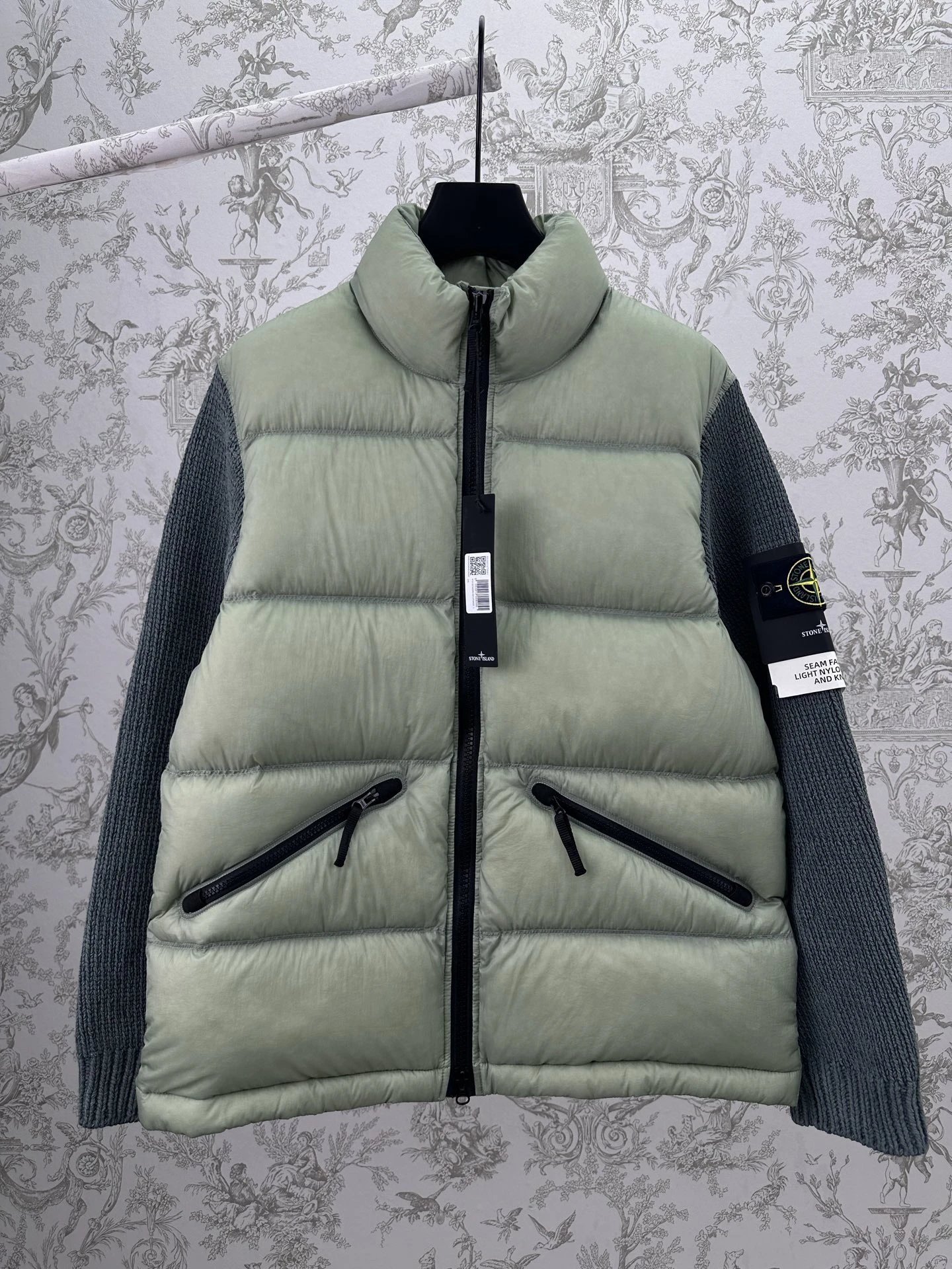 Stripe Striped Puffer Jacket with ThomBrowne Branding