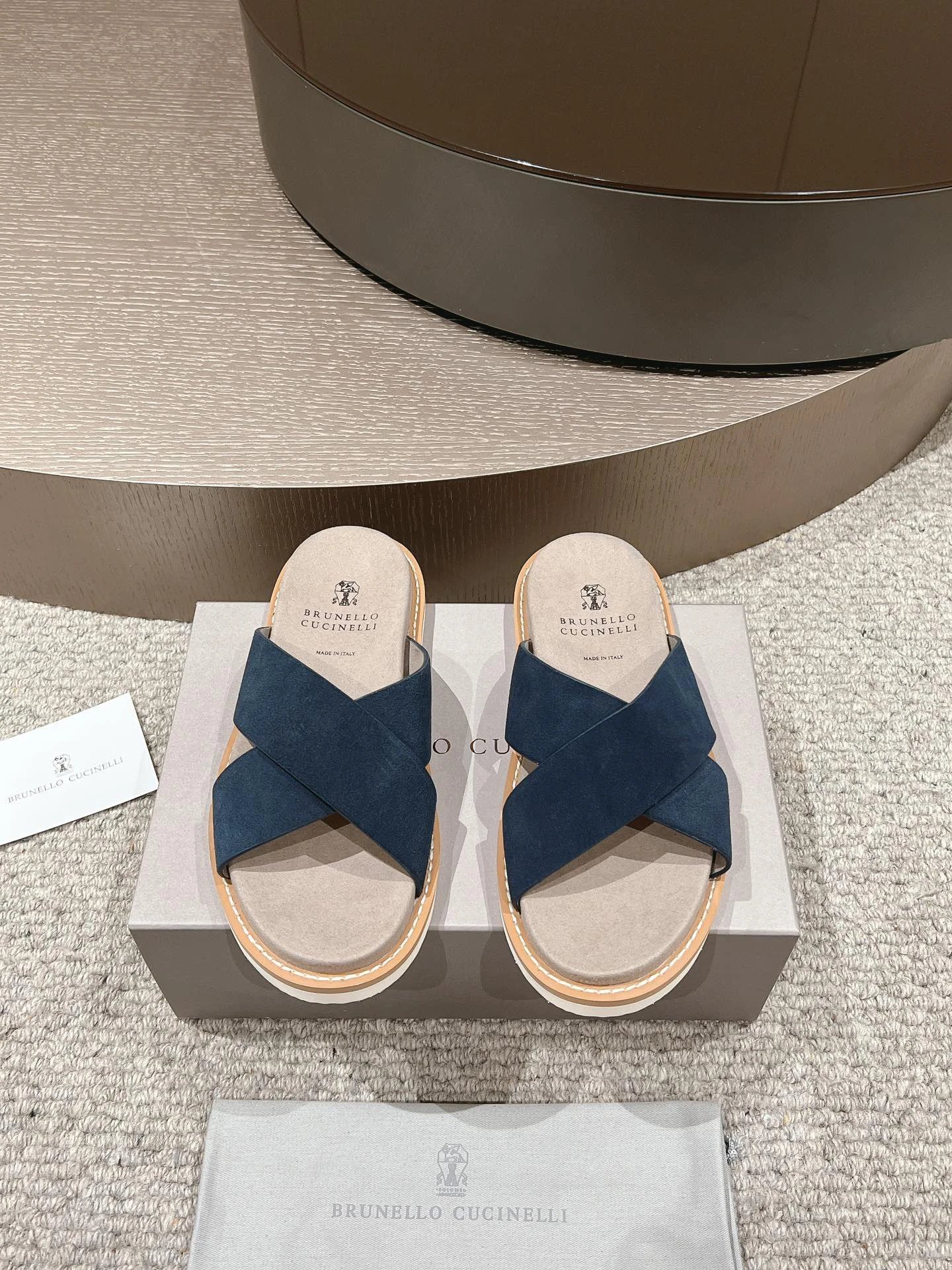 Brunello Cucinelli Minimalist Casual Navy Blue Slide Sandals