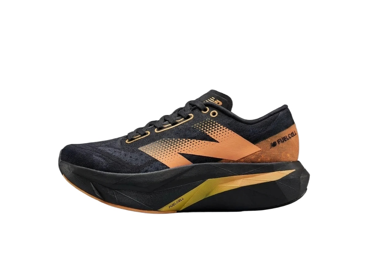 New Balance retro-style black and orange sports shoes