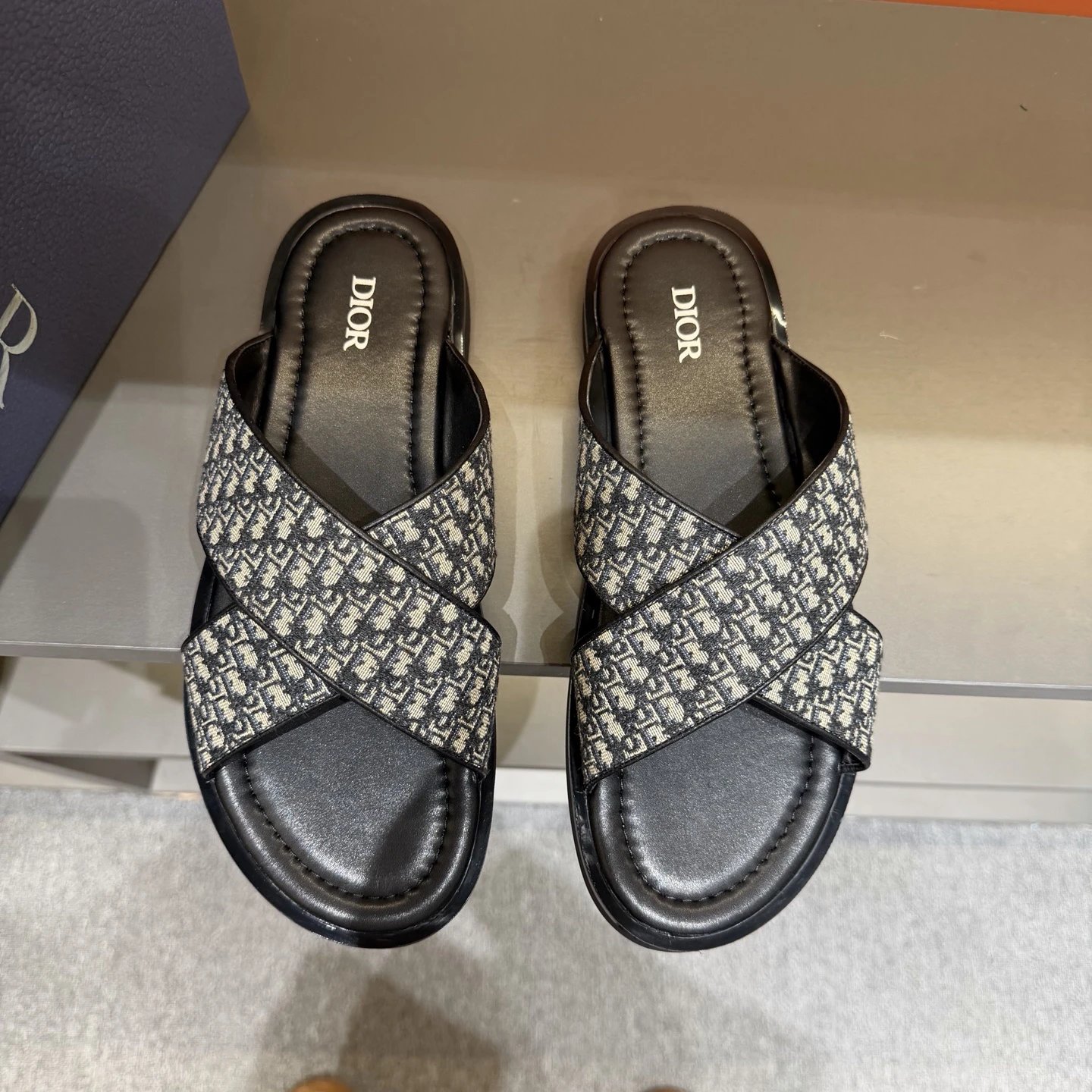 Dior Retro-style Monogram Black and Grey Slides