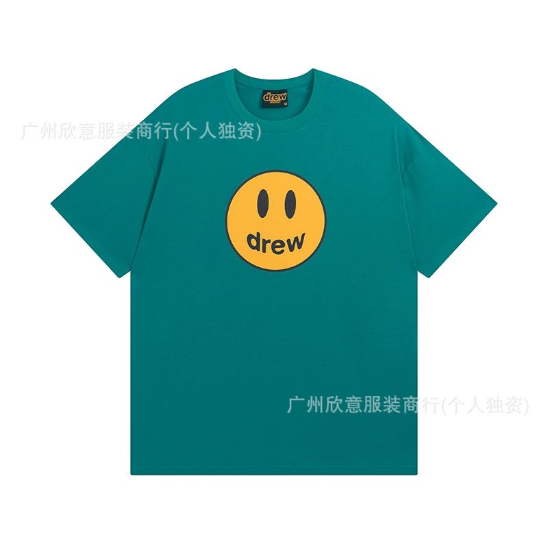 DREW Smiley Face Casual Style Lake Green Short Sleeve T-shirt