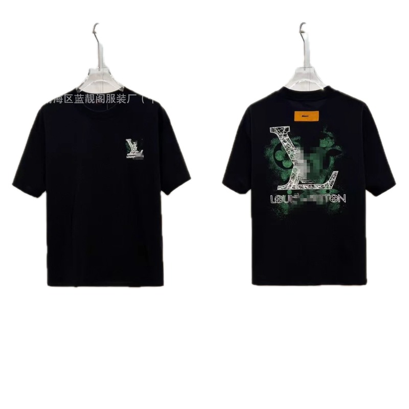 Louis Vuitton Letter Print Trendy Black Short-sleeve T-shirt