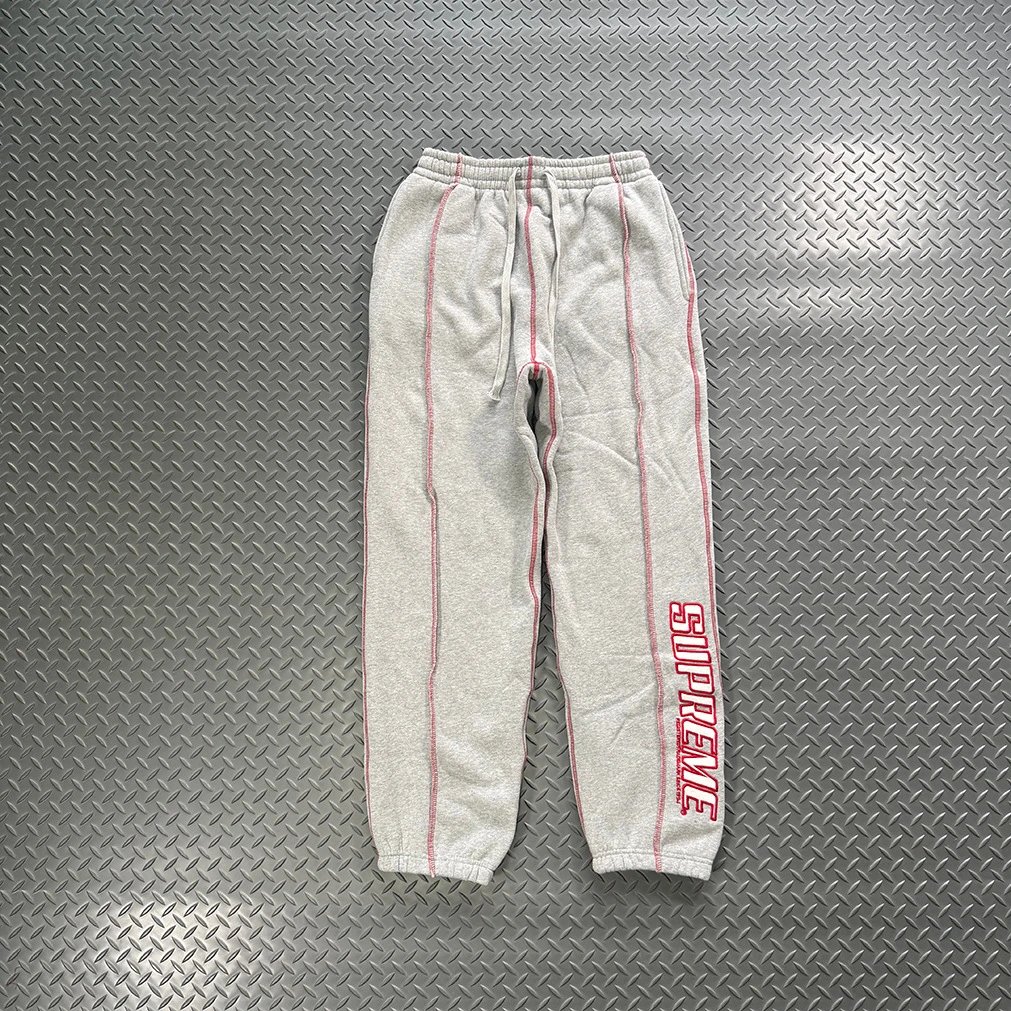 Supreme Grey Red Piping Relaxed Track Pants
