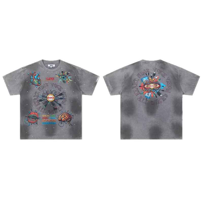 DUAA Cyber Print Street Style Grey T-Shirt