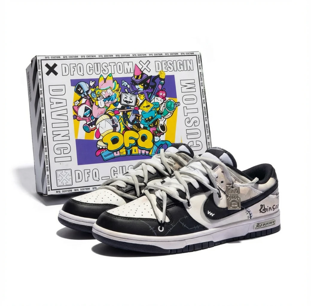 Nike black and white graffiti-style skate shoes