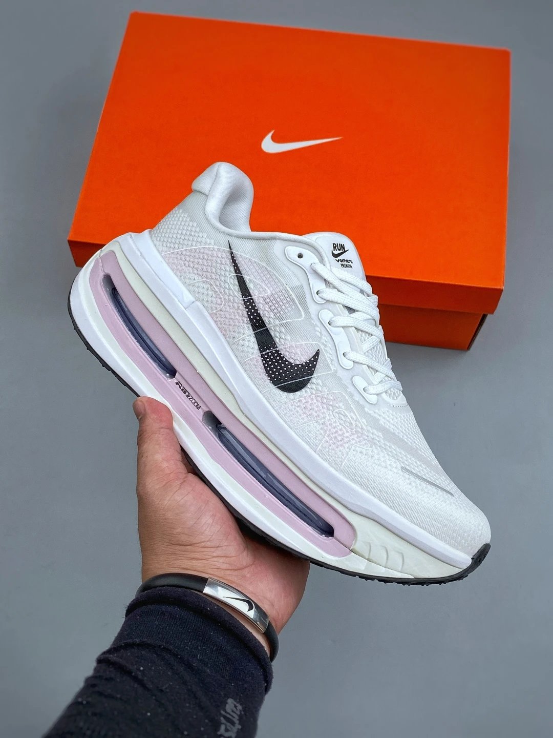 Nike Air-Cushioned Runners with Wide Cushioned Base in White and Pink