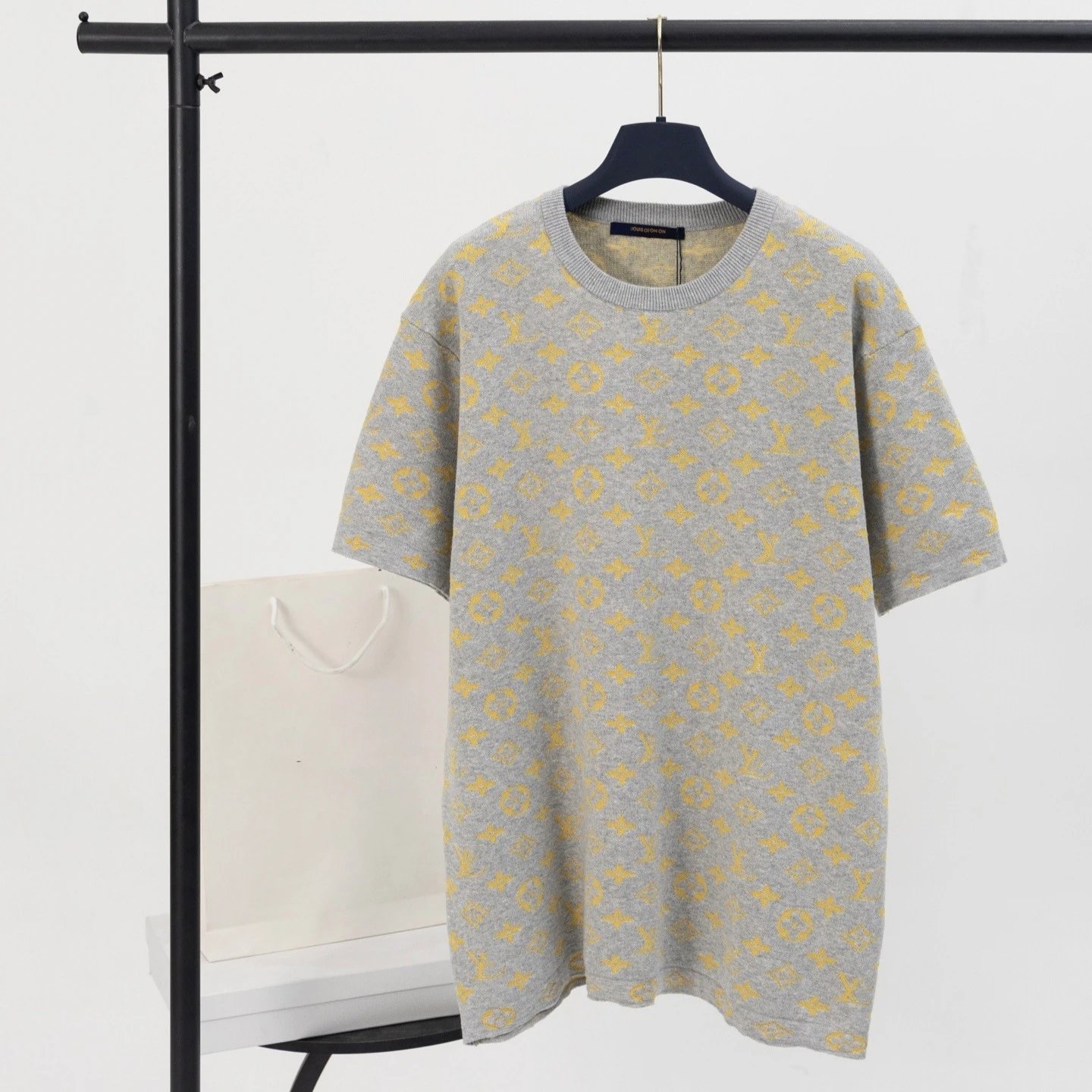 Louis Vuitton Monogram Collection Vintage Style Grey-yellow Short-sleeve T-shirt