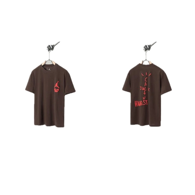 AJ x Travis Scott Co-branded Street Style Brown Short-sleeve T-shirt