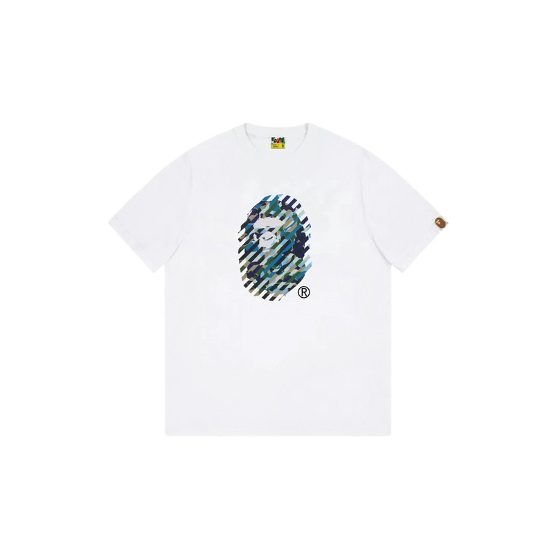 A Bape camouflage-style white T-shirt