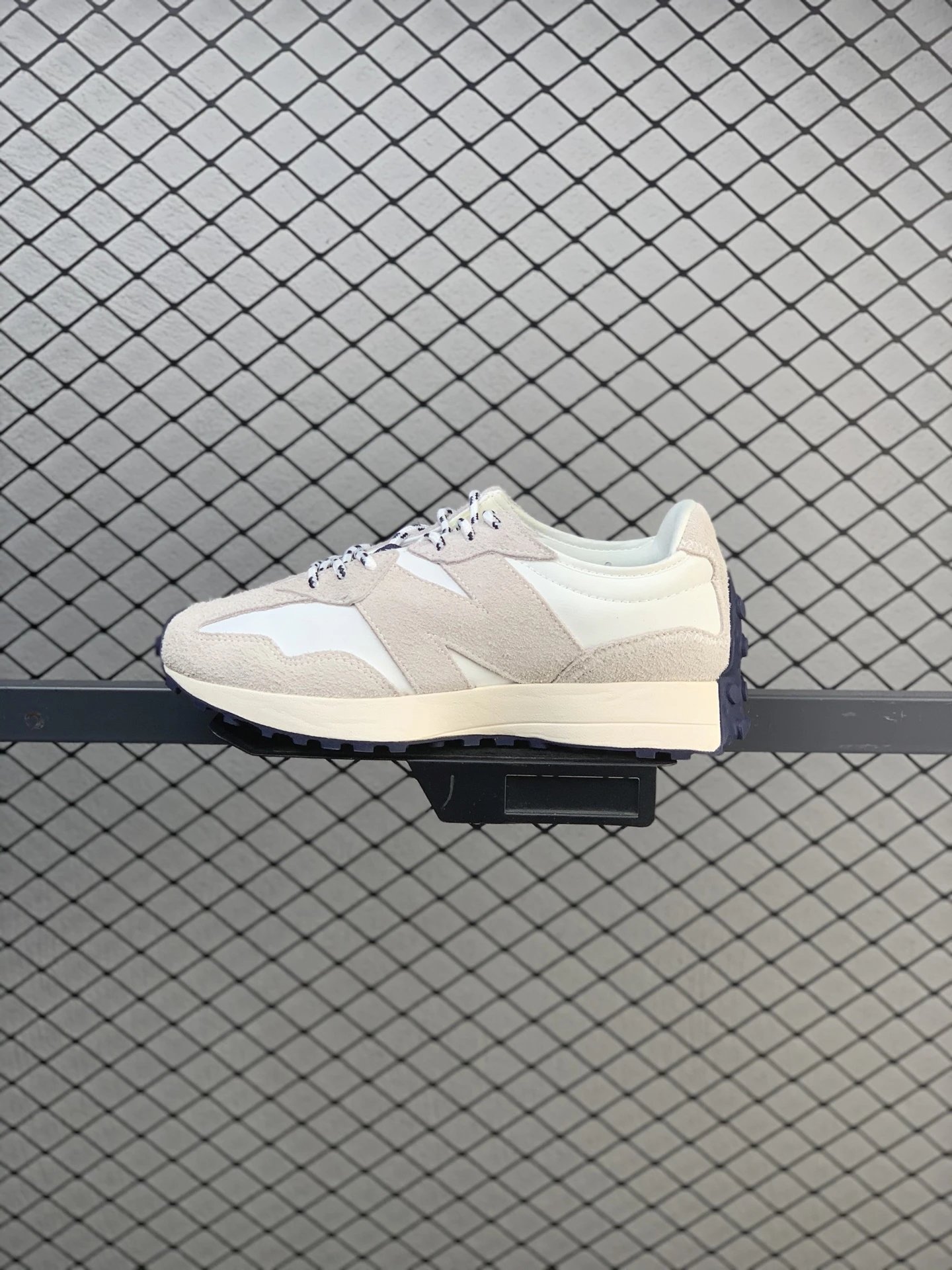 New Balance Cream and Taupe Retro Runners Featuring Chunky Sole Geometry