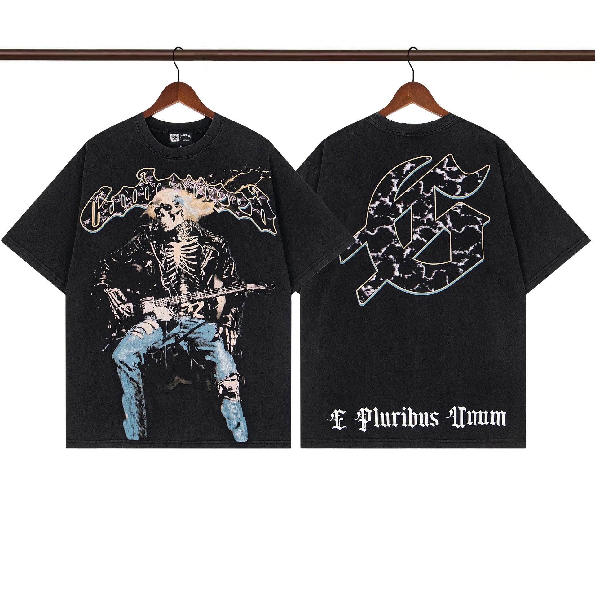 Godspeed Skull Rock Vintage Distressed Black T-Shirt