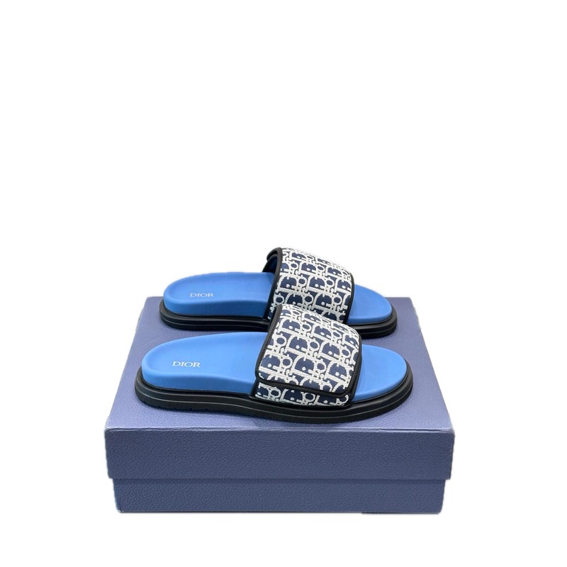 Dior Classic Monogram Light Luxury Style Blue Slides