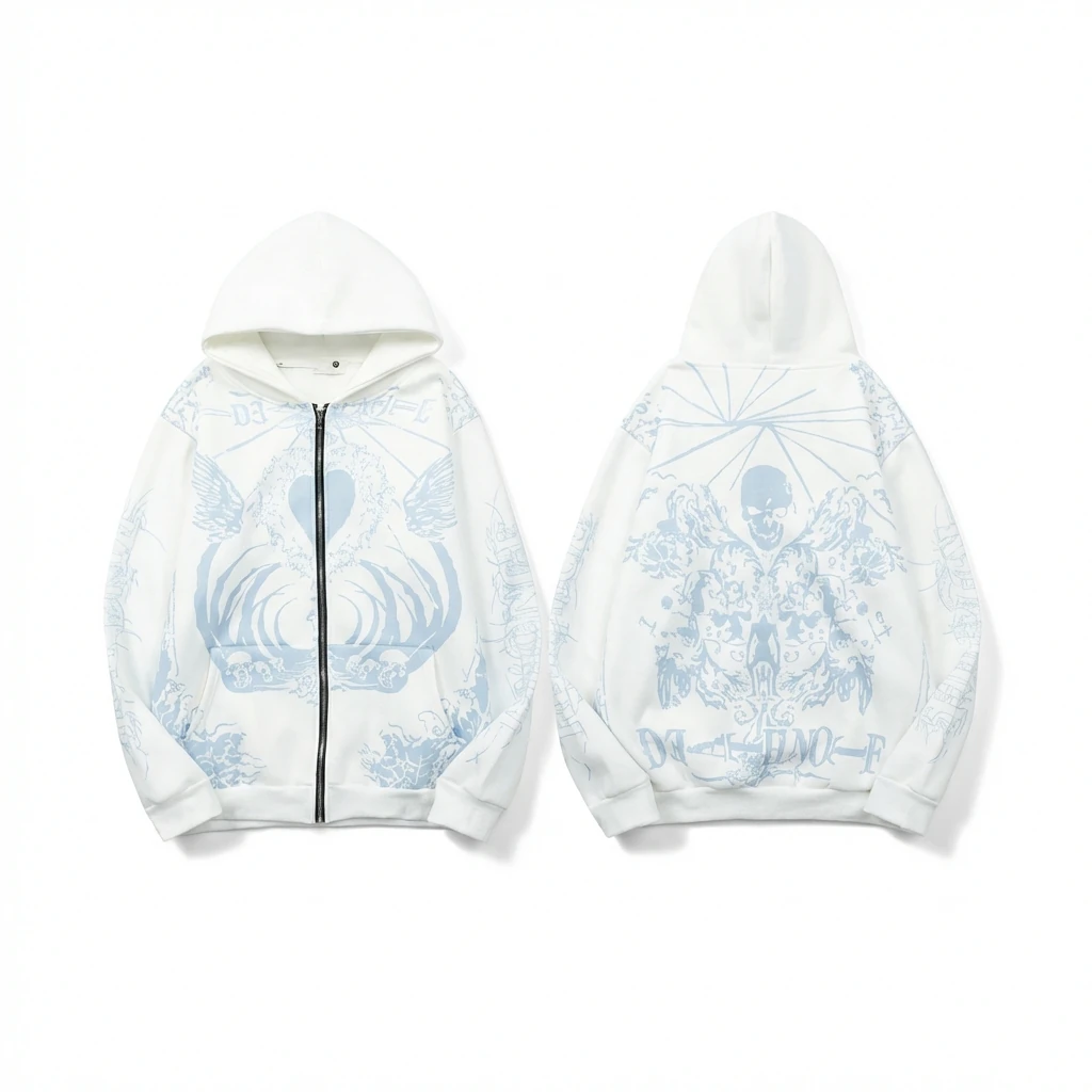 Revenge Skull Print White Hoodie