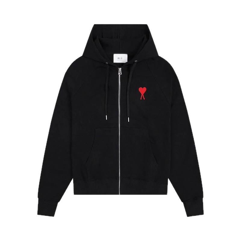 AMI Red Heart Embroidery Trendy Cool Black Sweatshirt
