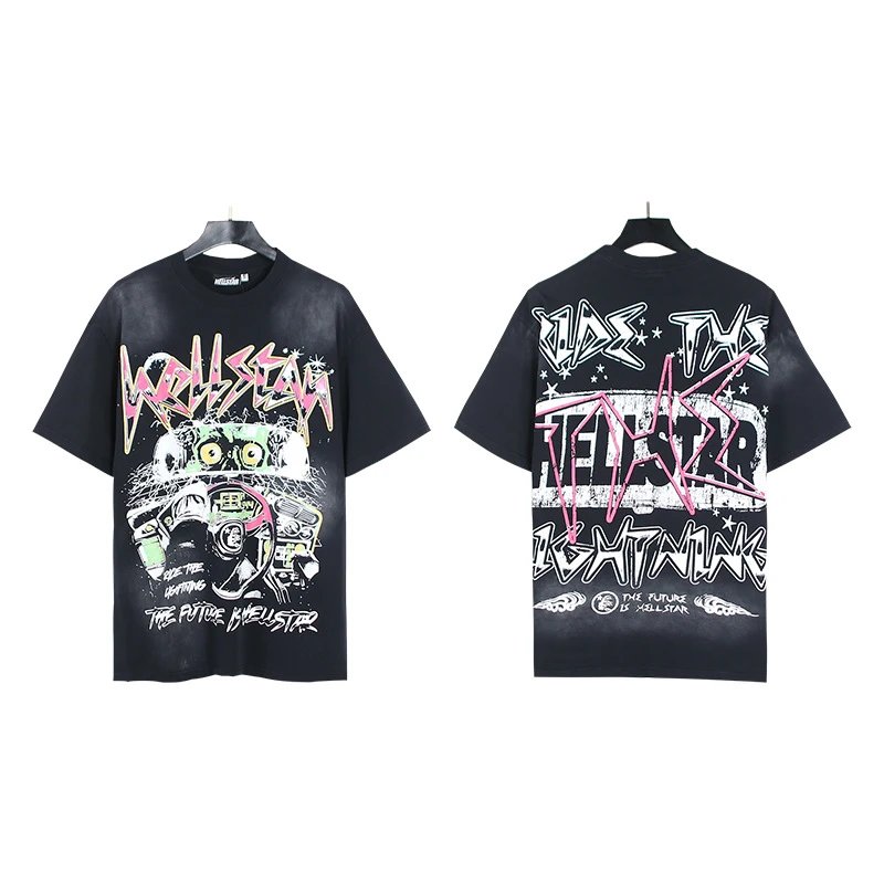 Hellstar Car Graffiti Street Style Black T-Shirt