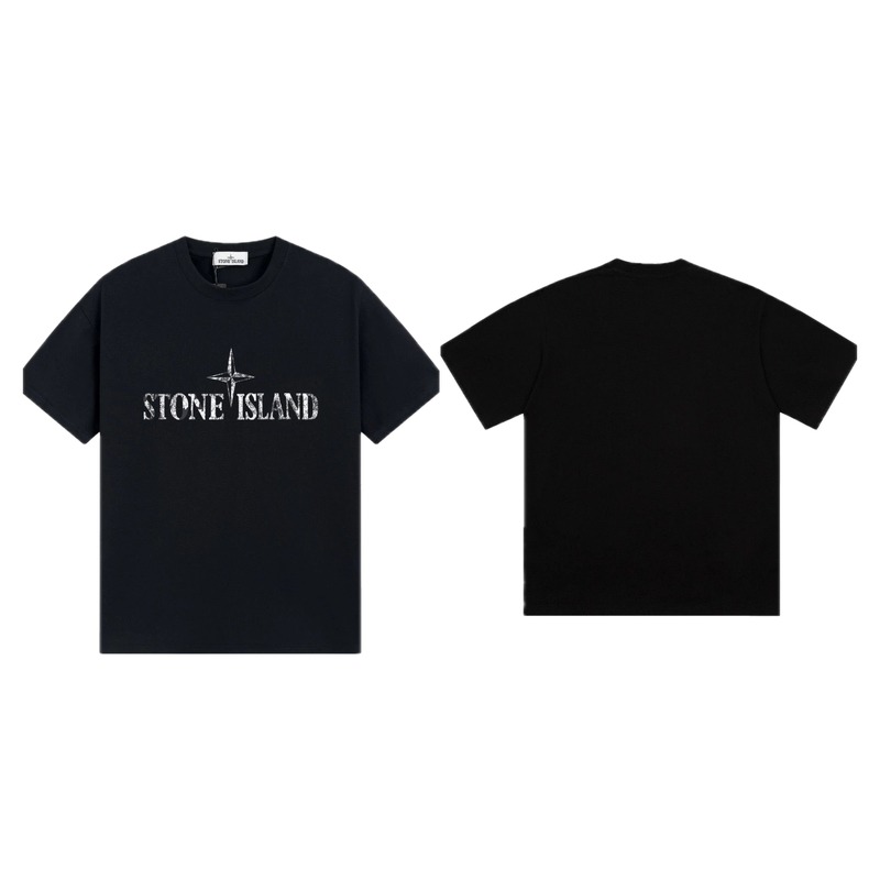 Stone Island Classic Distressed Street Style Black Short Sleeve T-Shirt