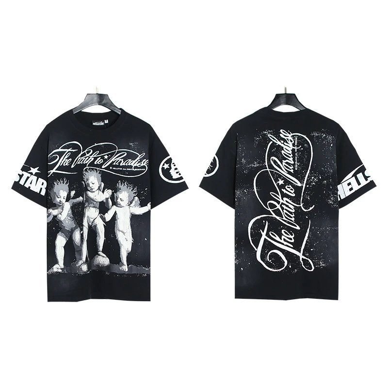 Hellstar Angel Print Street Style Black T-shirt