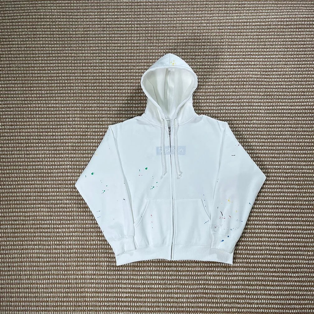 Supreme White Speckled Small Logo Hoodie