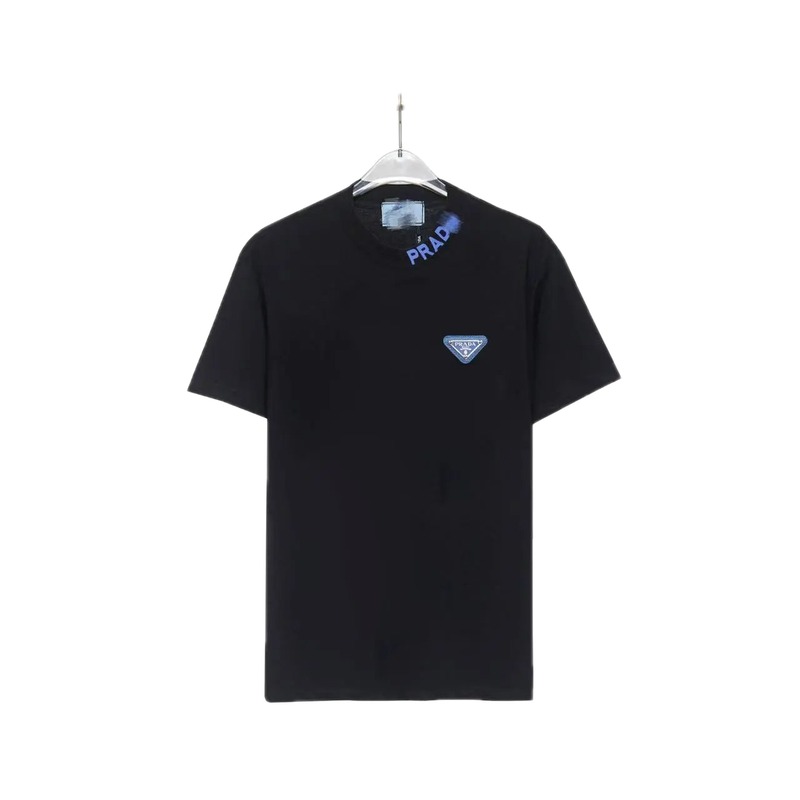 Prada Triangle Logo Streetwear Style Black T-shirt