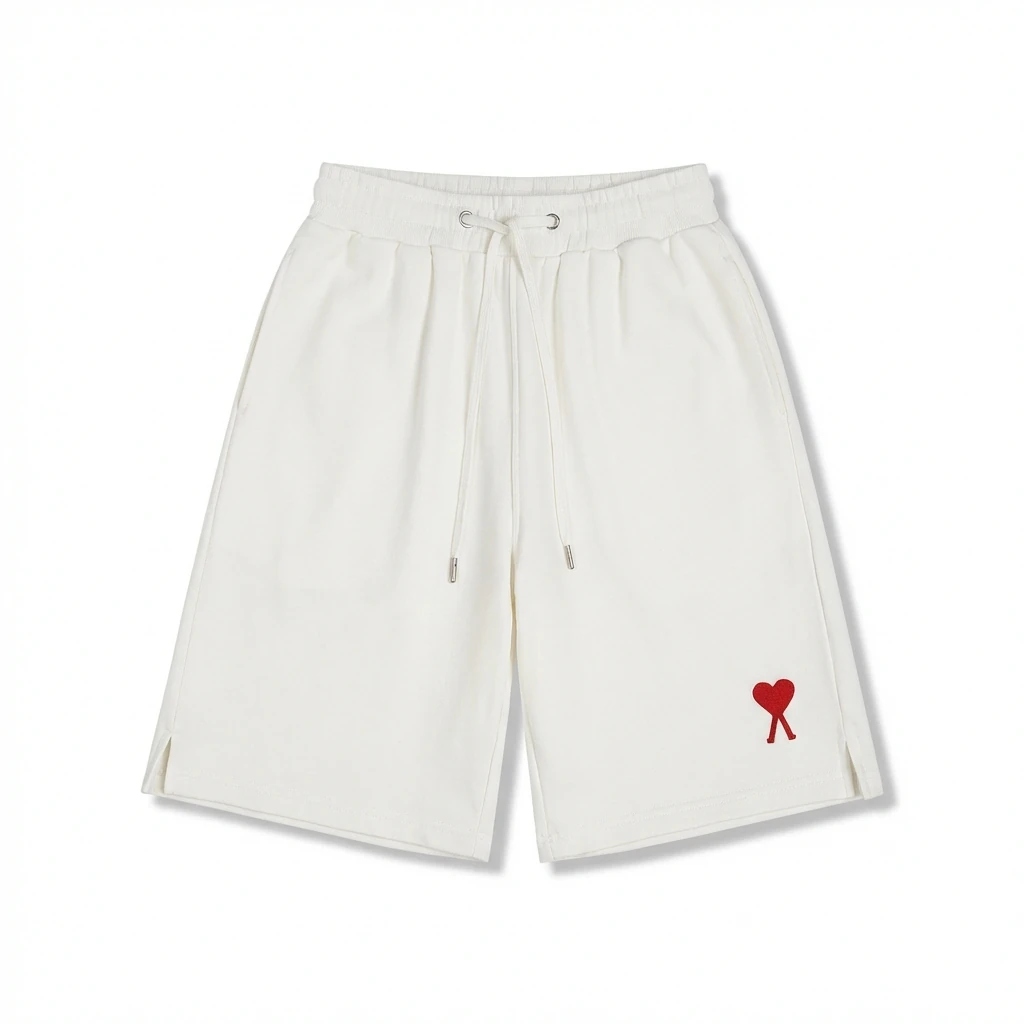 AMI Embroidered Minimalist Style White Shorts