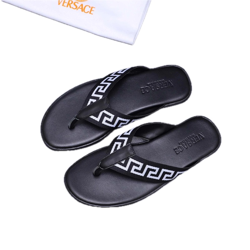 Versace Greek Key Trendy Style Black Flip-Flops