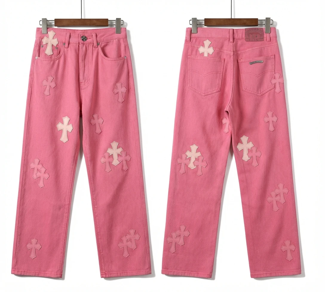 Chrome Hearts cross pink jeans