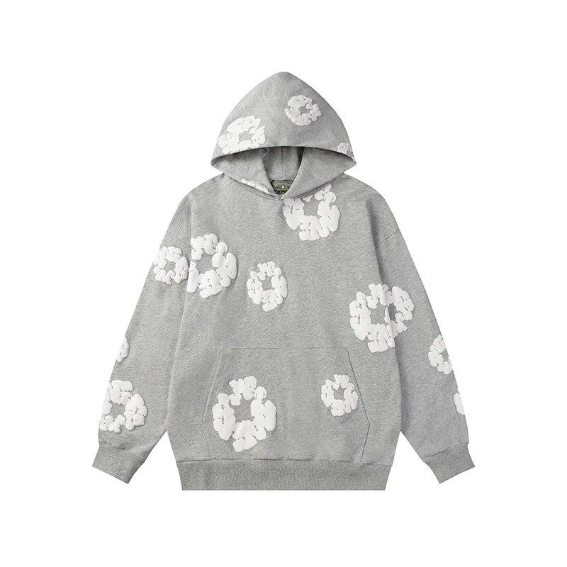 Heather Grey Floral Hoodie Casual Streetwear