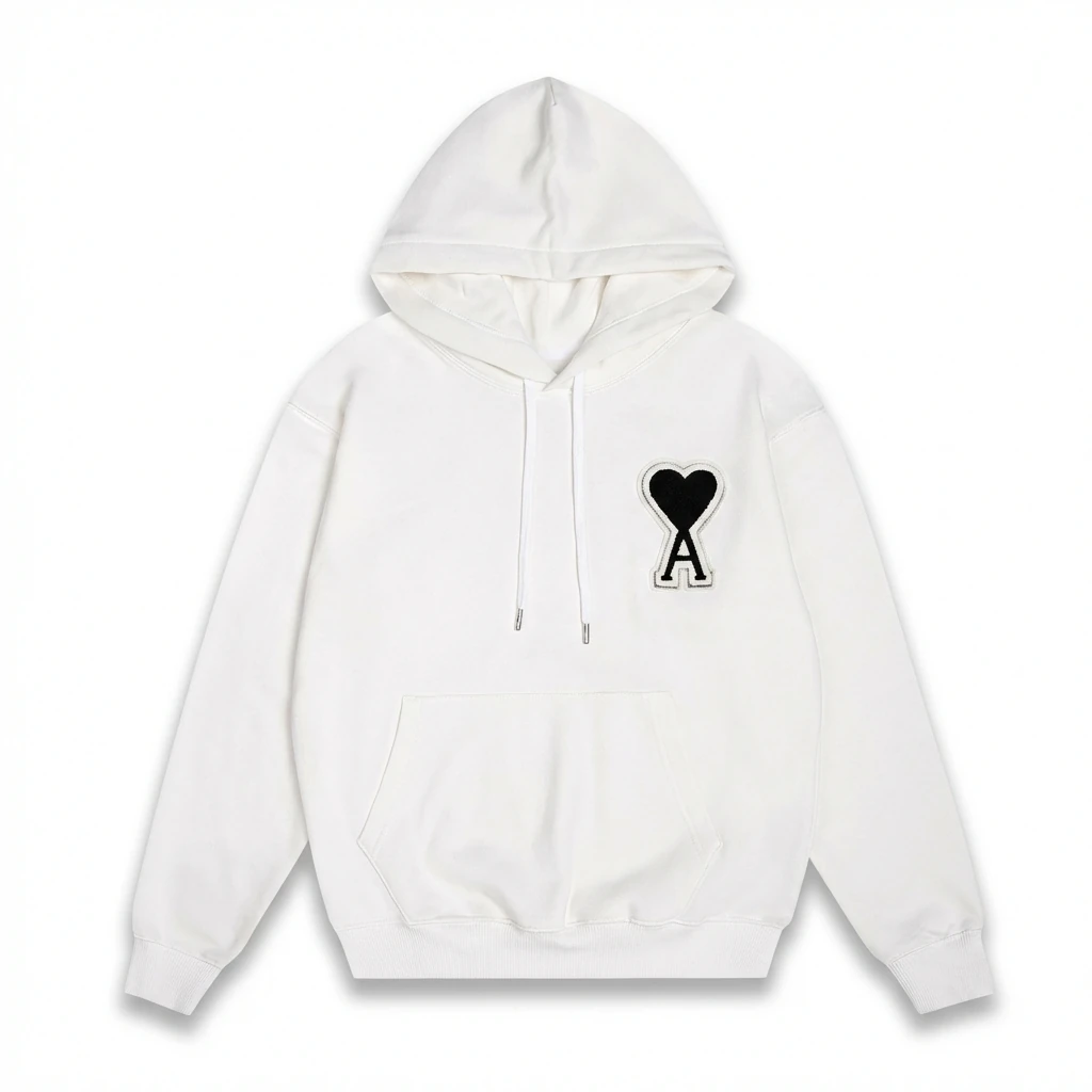 AMI Love Series Minimalist Style White Hoodie